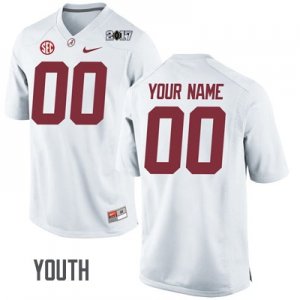 Youth Alabama Crimson Tide #00 Custom Embroidered Playoff White NCAA College Football Jersey 2403EAQE3
